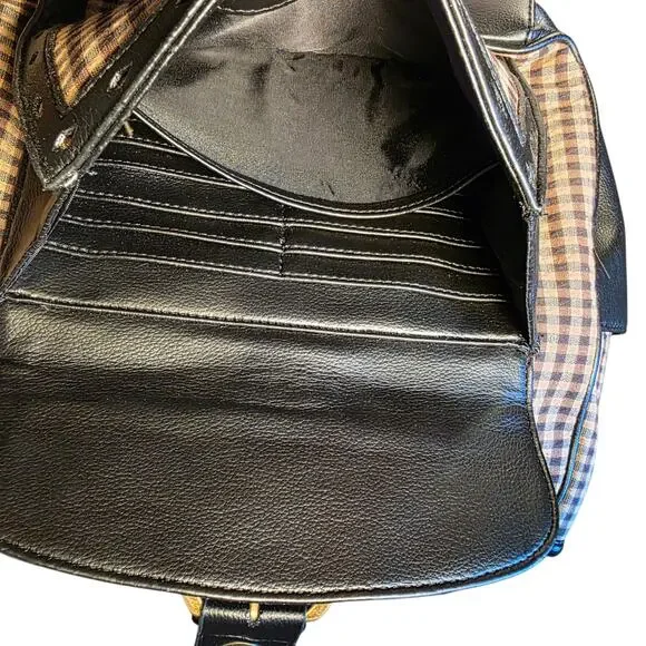 Vintage Longaberger Houndstooth Tote Brown Black Leather Trim Shoulder Bag - Picture 3 of 10